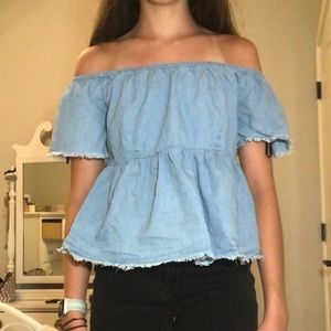 Off the shoulder cropped denim top